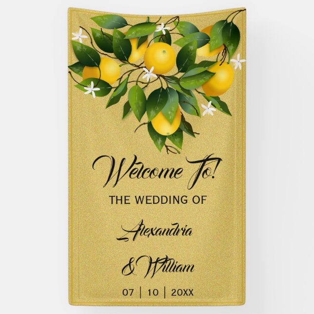 Banderoles Fruit citron d'or moderne | MARIAGE (Vertical)