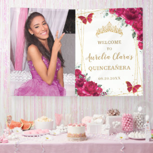 Banderoles Fuchsia Rose Floral Quinceañera Accueil