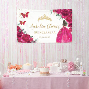 Banderoles Fuchsia Rose Floral Quinceañera Accueil