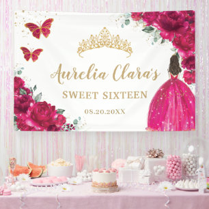 Banderoles Fuchsia rose Floral Quinceañera Sweet 16 fond