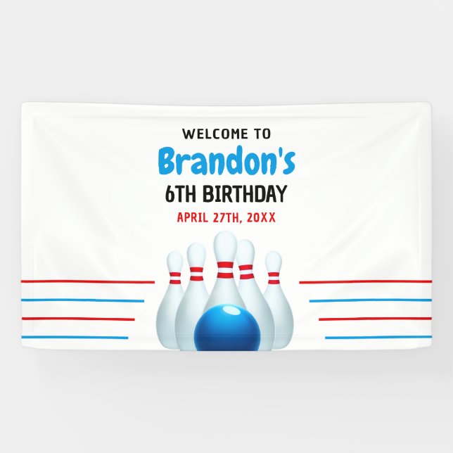 Banderoles Fun Blue & Red Bowling Kids 6e anniversaire (Horizontal)