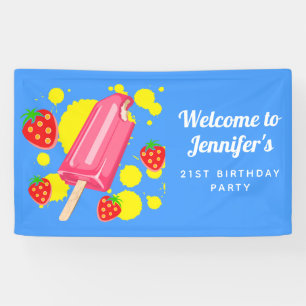 Banderoles Fun Popsicle rose et fraises Anniversaire