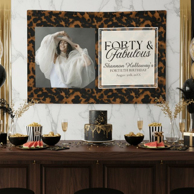 Banderoles Fun Tortoise Birthday Forty and Fabulous Photo (This Fun Tortoise Shell Birthday Forty and Fabulous birthday photo banner is fun for all!)