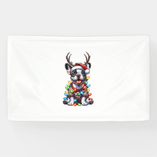 Banderoles Funky French Bulldog Christmas Light Santa Hat Rei