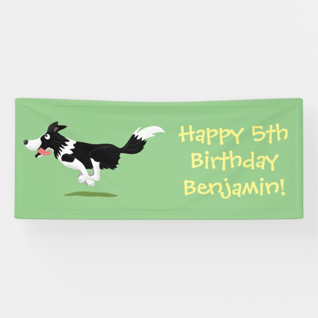 Banderoles Funny Border Collie chien en course dessin animé (Horizontal)