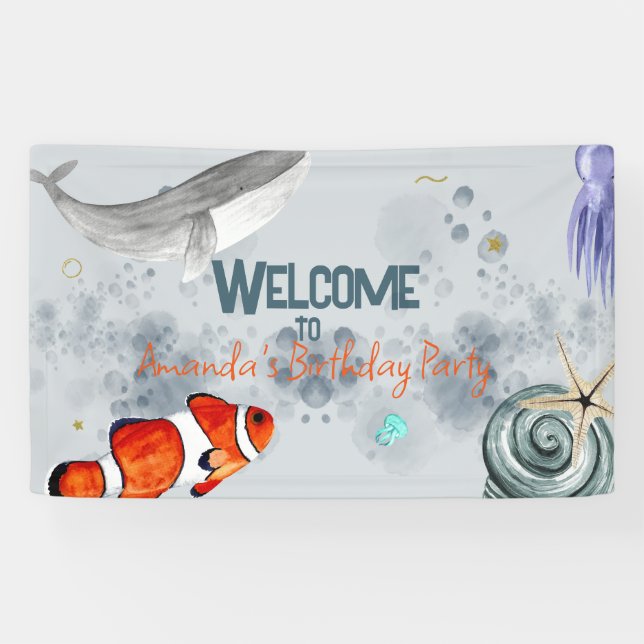 Banderoles Funny Ocean Animaux Anniversaire de enfant Party B (Horizontal)