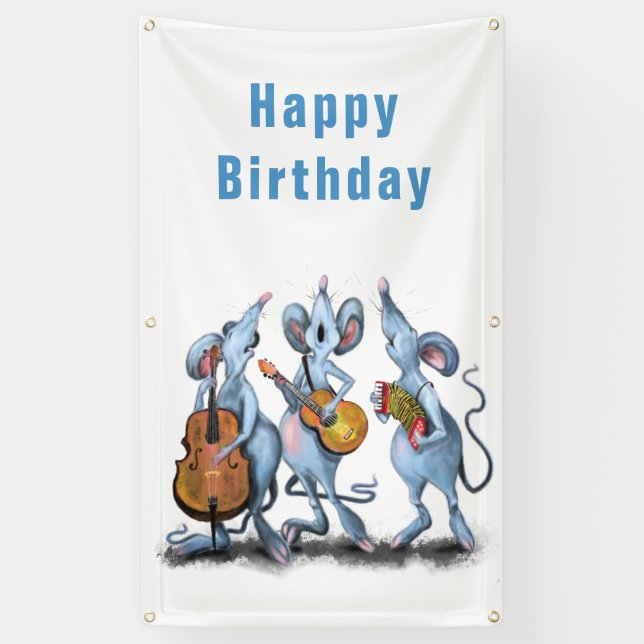 Banderoles Funny Romantic Mouse Band - Joyeux anniversaire (Vertical)