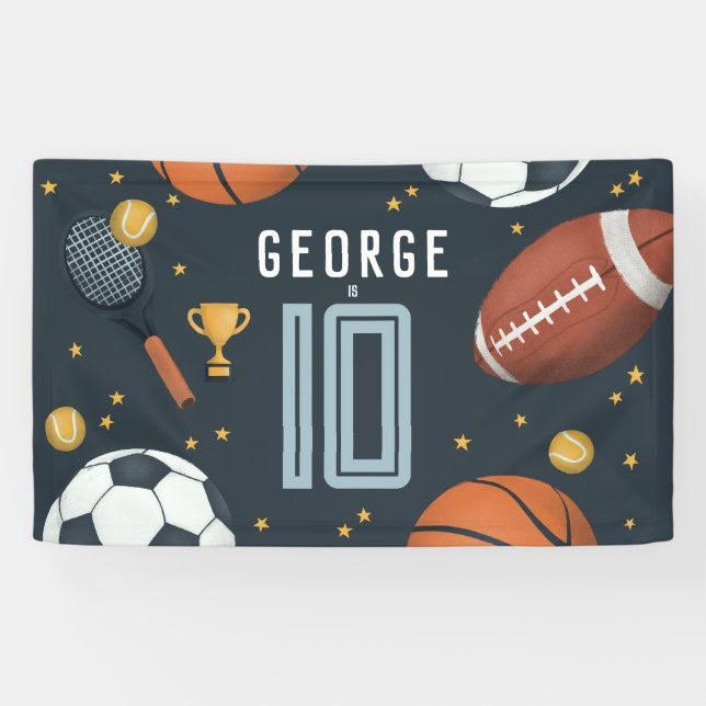 Banderoles Garçons Anniversaire de enfant sportif moderne Blu (Horizontal)