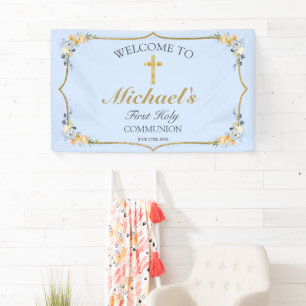 Banderoles Garçons Blue Floral 1ère Sainte Communion Bienvenu