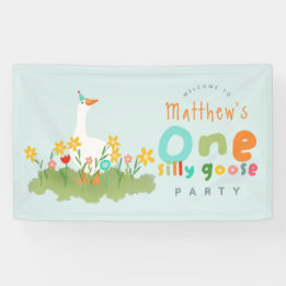Banderoles Garçons Blue One Silly Goose 1er anniversaire Bien