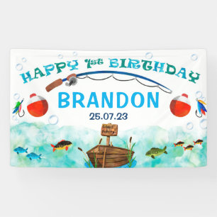 Banderoles Garçons Premier anniversaire Contexte Pêche O-fish