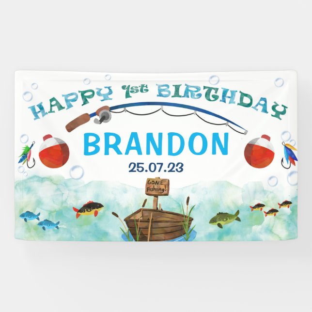 Banderoles Garçons Premier anniversaire Contexte Pêche O-fish (Horizontal)