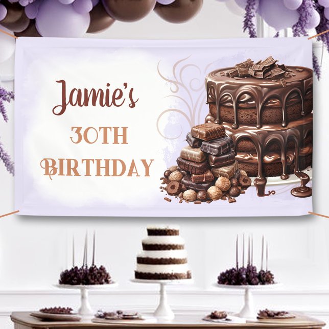 Banderoles Gâteau au chocolat Purple Brown 30e fête d'anniver (Chocolate Cake Purple Brown 30th Birthday Party Banner)