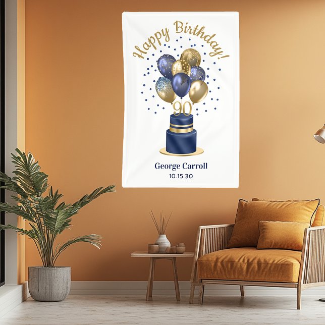 Banderoles Gâteau avec ballons bleu marine pour 90e anniversa (Créateur téléchargé)