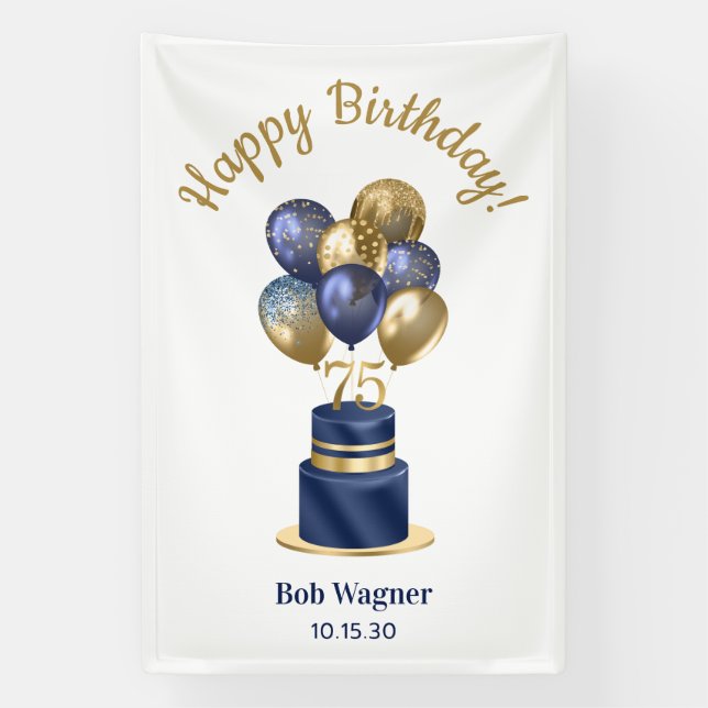 Banderoles Gâteau de ballons bleu marine pour 75e anniversair (Verticale)