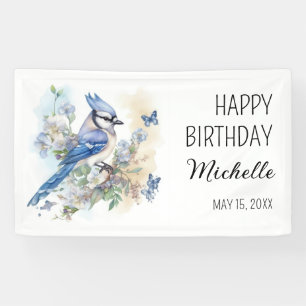 Banderoles Geai bleu Fleurs de printemps Fête d'anniversaire