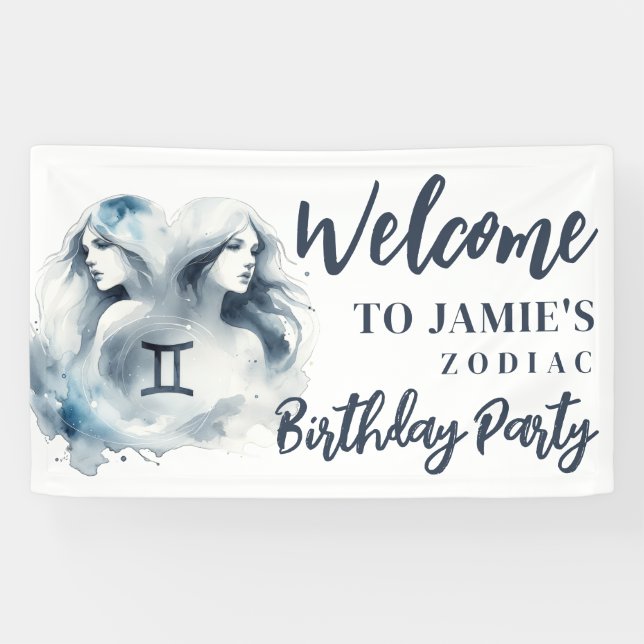 Banderoles Gemini Zodiac Thème Anniversaire Affiche de bienve (Horizontal)