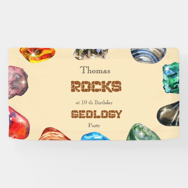 Banderoles Géologie fête d'anniversaire roche gemstone (Horizontal)