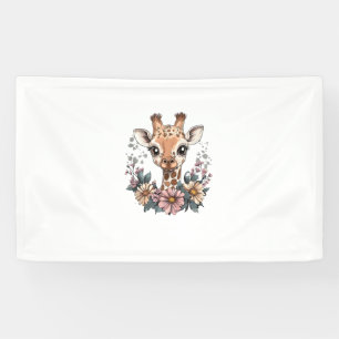 Banderoles Giraffe Adorable Entourée De Fleurs _6