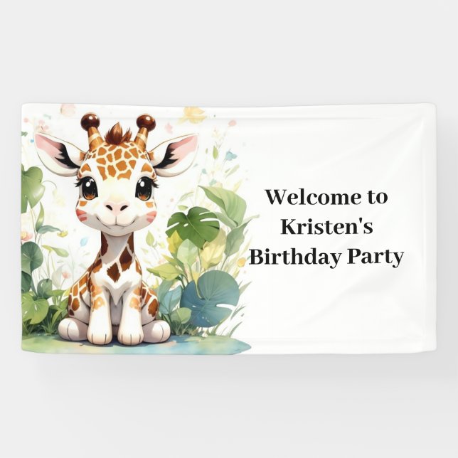 Banderoles Giraffe Aventure Aquarelle Safari Anniversaire (Horizontal)