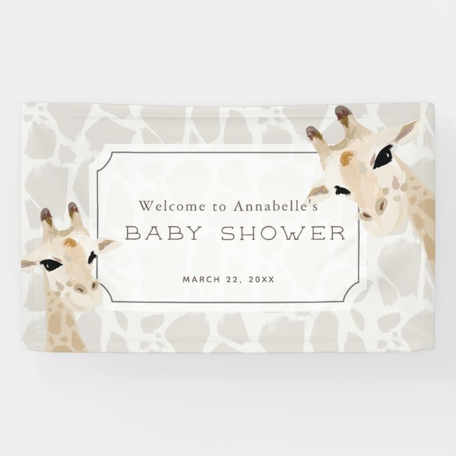 Banderoles Giraffe Beige Aquarelle Baby shower Affiche de bie (Horizontal)