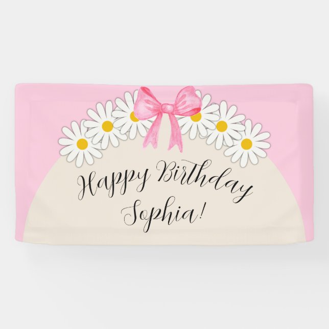 Banderoles Girl's Daisy Flower and Bow Birthday Banner (Horizontal)