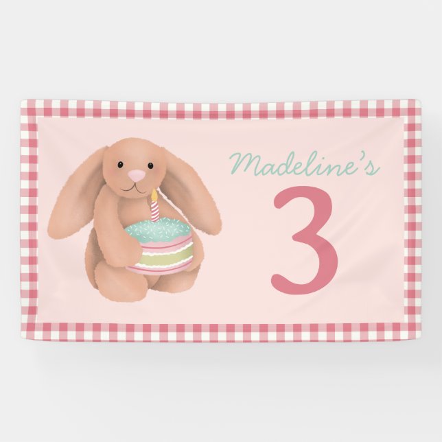 Banderoles Girls Pink Woodland Bunny Birthday Sign (Horizontal)