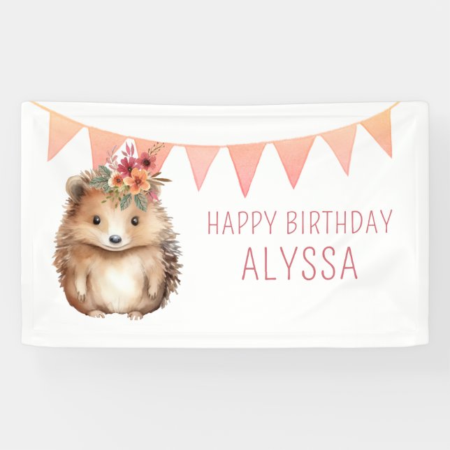 Banderoles Girly hedgehog, fête anniversaire de enfant (Horizontal)