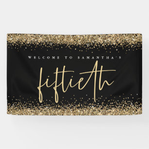 Banderoles Glam Black Gold Parties scintillant Nom Bienvenue