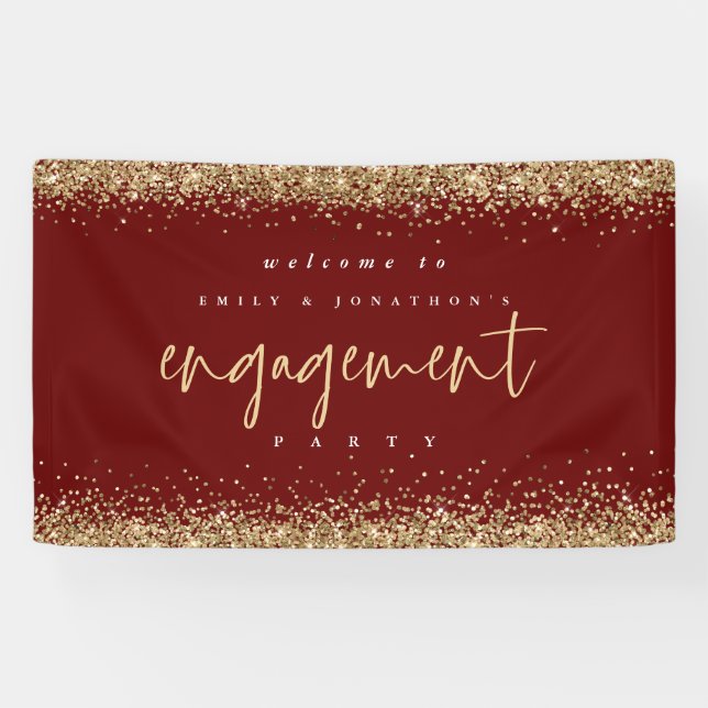 Banderoles Glam Gold Parties scintillant Bourgogne Fiançaille (Horizontal)