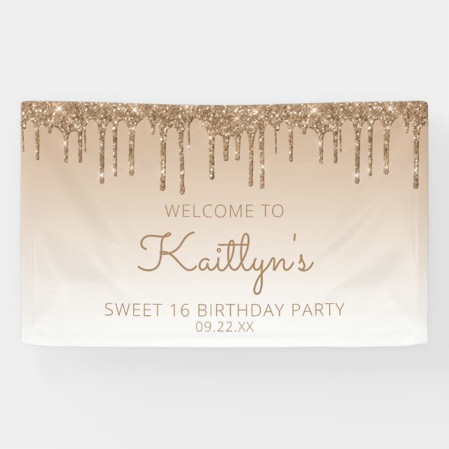 Banderoles Glam Gold Parties scintillant Drip Sweet 16 Party (Horizontal)