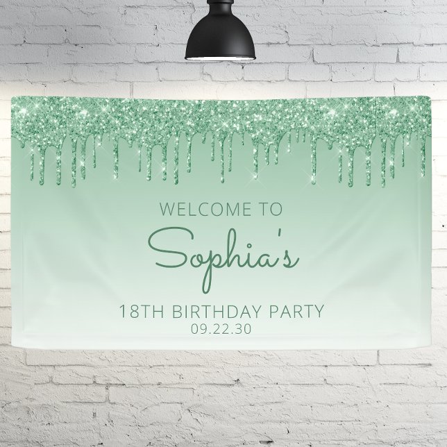 Banderoles Glam Green Parties scintillant Drip 18th Birthday  (Créateur téléchargé)