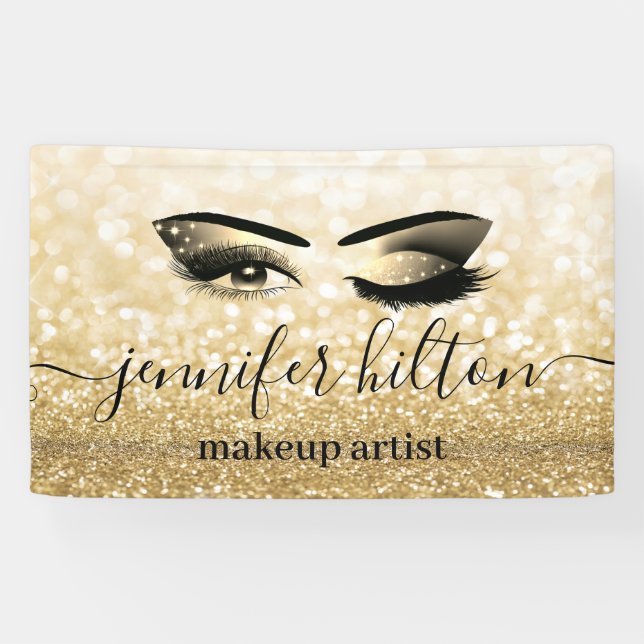 Banderoles Glam moderne or glittery cils & éjaculation sourci (Horizontal)