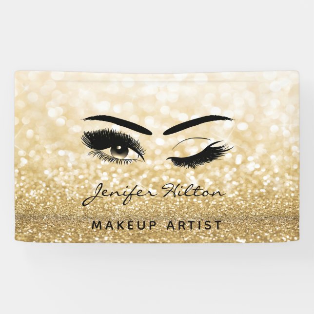Banderoles Glam moderne or glittery cils & éjaculation sourci (Horizontal)