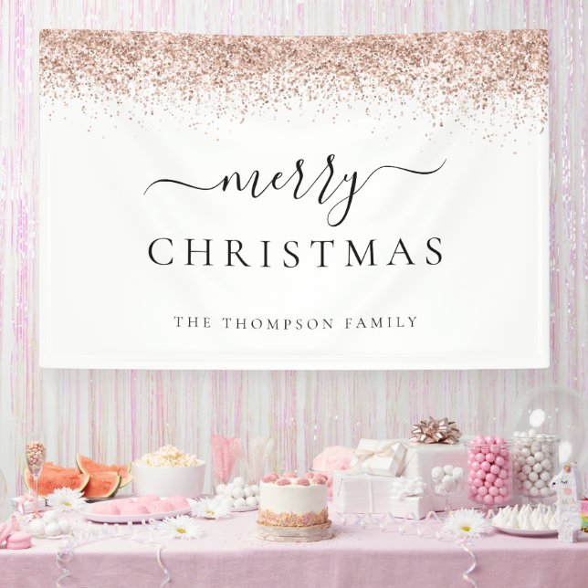 Banderoles Glam Rose Gold Parties scintillant Nom Blanc Joyeu (Fête)