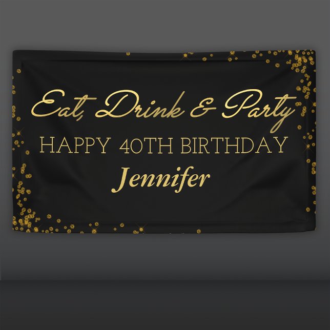 Banderoles Glamour noir et or Adulte Joyeux anniversaire (Créateur téléchargé)