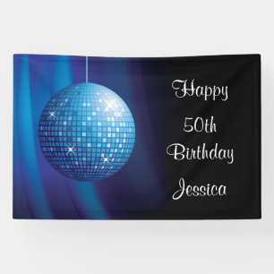Banderoles Glamourous 50e anniversaire Blue Party Disco Ball