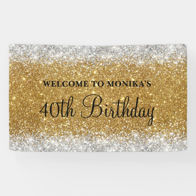 Banderoles Glittery Faux Gold Silver 40e anniversaire Bienven (Horizontal)