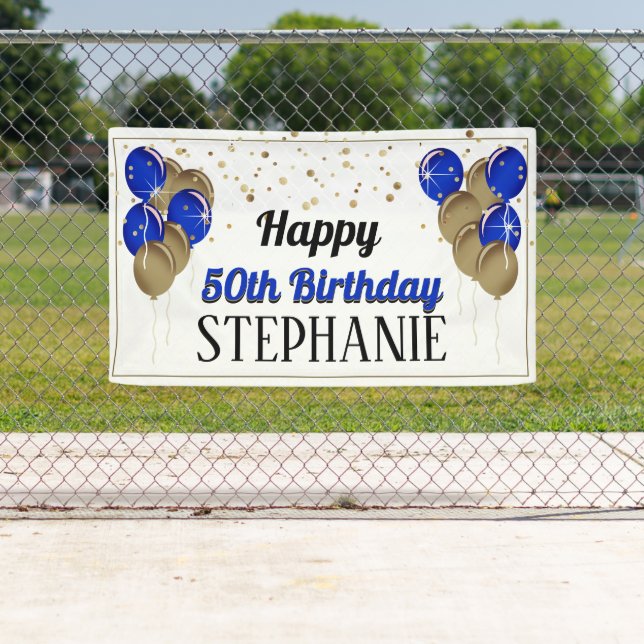 Banderoles Glittery Gold et Blue Happy Birthday Banner (En situation)