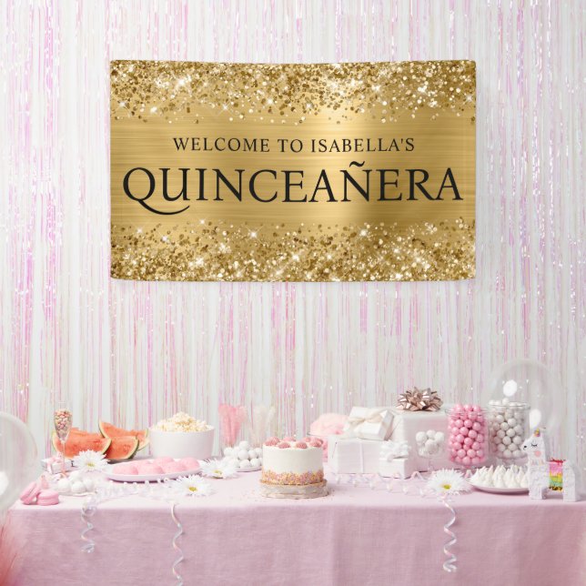 Banderoles Glittery Gold Foil Quinceanera Tous les Casquettes (Fête)