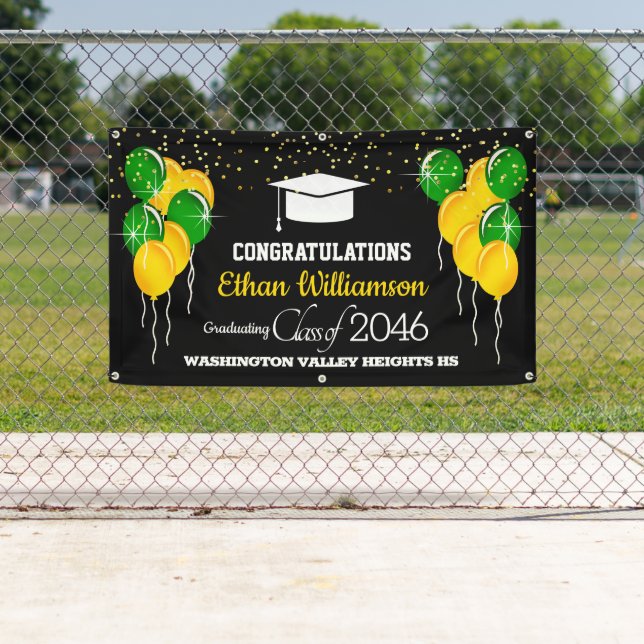 Banderoles Glittery Jaune et Green Graduation Party (En situation)