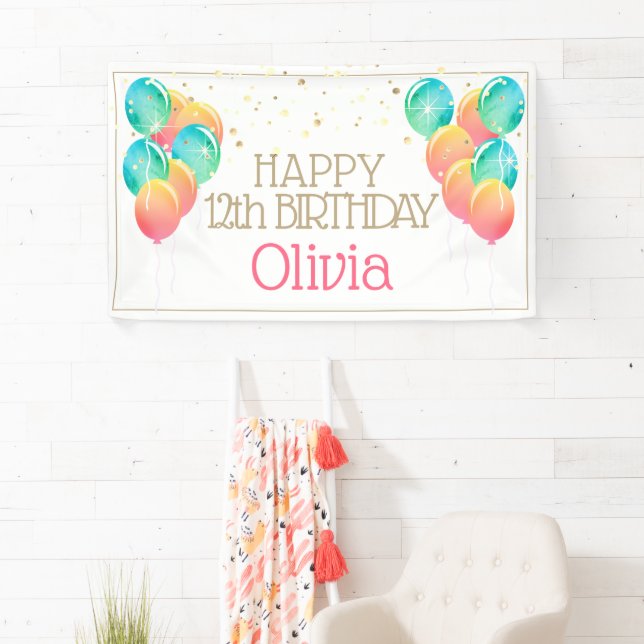 Banderoles Glittery Pastels Joyeux anniversaire de fille (En situation)