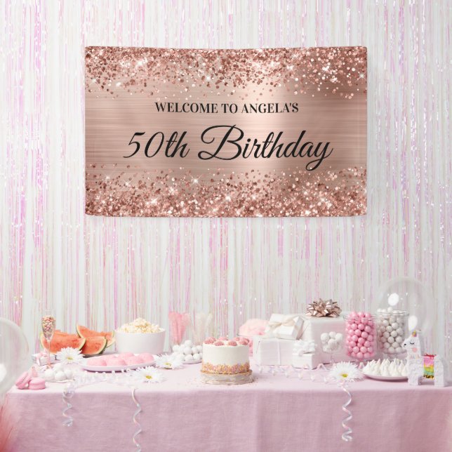 Banderoles Glittery Rose Gold Foil 50e anniversaire Bienvenue (Fête)