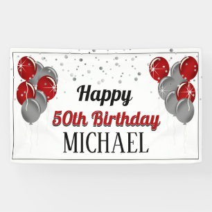 Banderoles Glittery Silver et Red Happy Birthday Banner