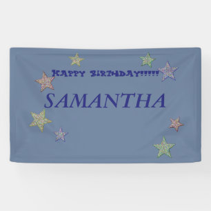 Banderoles Glittery Stars Blue Text Joyeux Anniversaire Banni