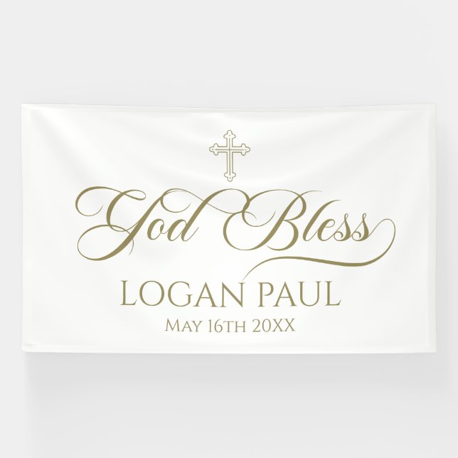 Banderoles GOD BLESS gold banner backdrop  (Horizontal)