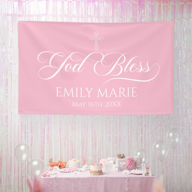 Banderoles GOD BLESS PINK banner backdrop  (Fête)