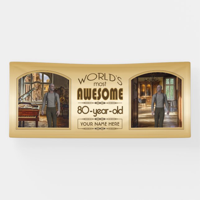 Banderoles Gold 80th Birthday World's Best Custom Photo Frame (Horizontal)