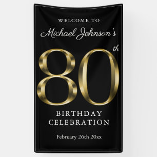 Banderoles Gold & Black 80th Birthday Elegant Welcome Party
