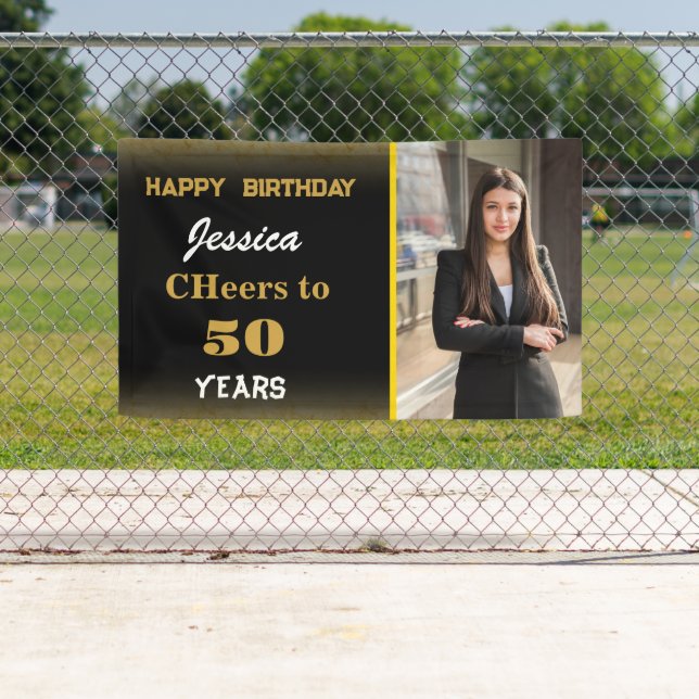 Banderoles Gold Black Custom Joyeux Anniversaire Photo Party (En situation)